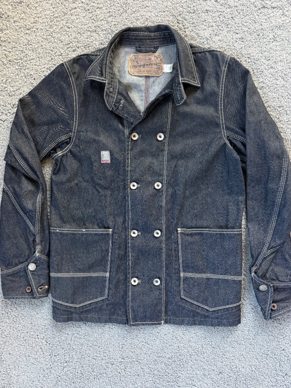Vintage DIESEL B.R.G.Z. Archival Double Breasted Denim Chore Jacket Coat S- EUC